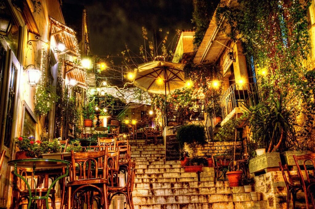 "Picturesque Streets of Plaka, Athens - Charming Neoclassical Architecture" Image Text: "Discover the enchanting streets of Plaka, Athens, with its neoclassical architecture and vibrant atmosphere."